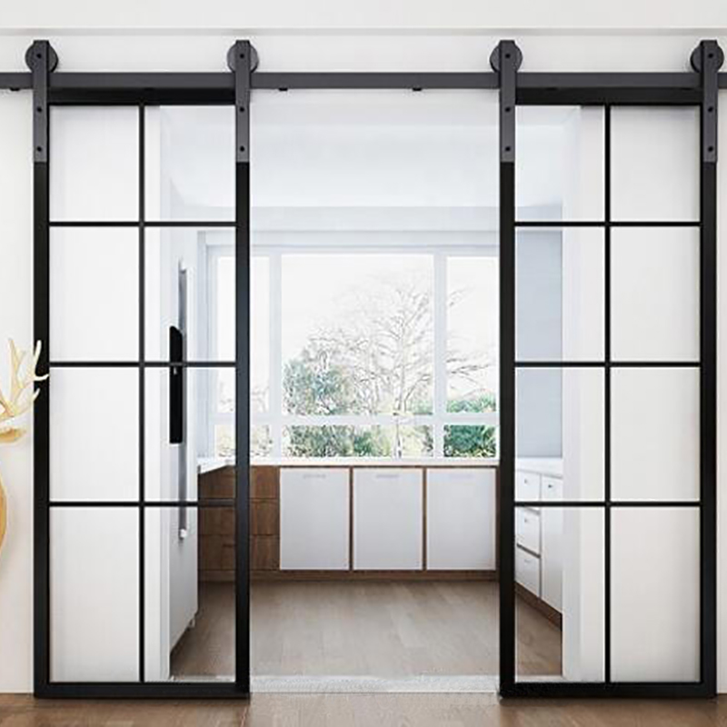 装飾的な黒いフレームはスライド納屋の鋼鉄ガラスのドアを設計しました