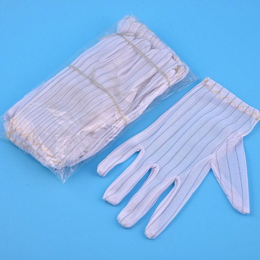 クリーンルーム用ポリエステル帯電防止ESDストライプ手袋

