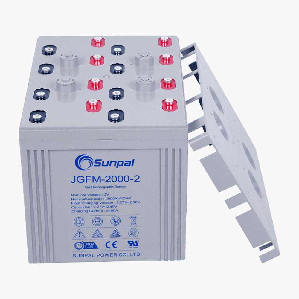 Sunpal 2V 2000Ahの太陽エネルギーの貯蔵システムのための手入れ不要の鉛酸のゲルの再充電可能な電池
