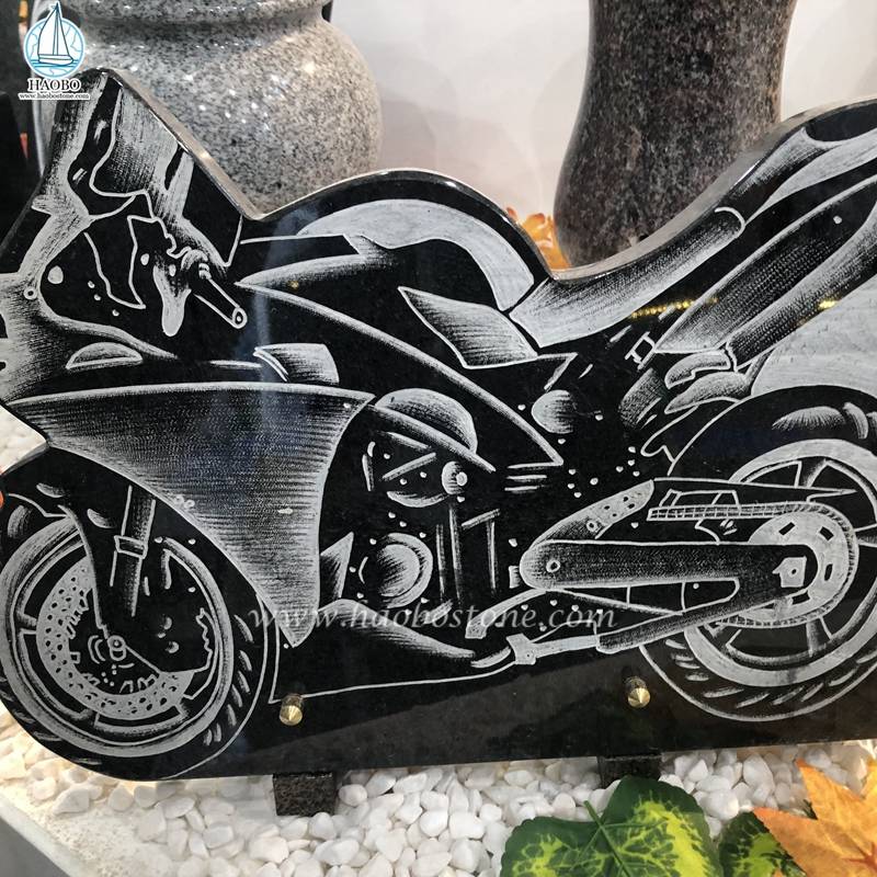 黒御影石オートバイ エッチング メモリアル プラーク
