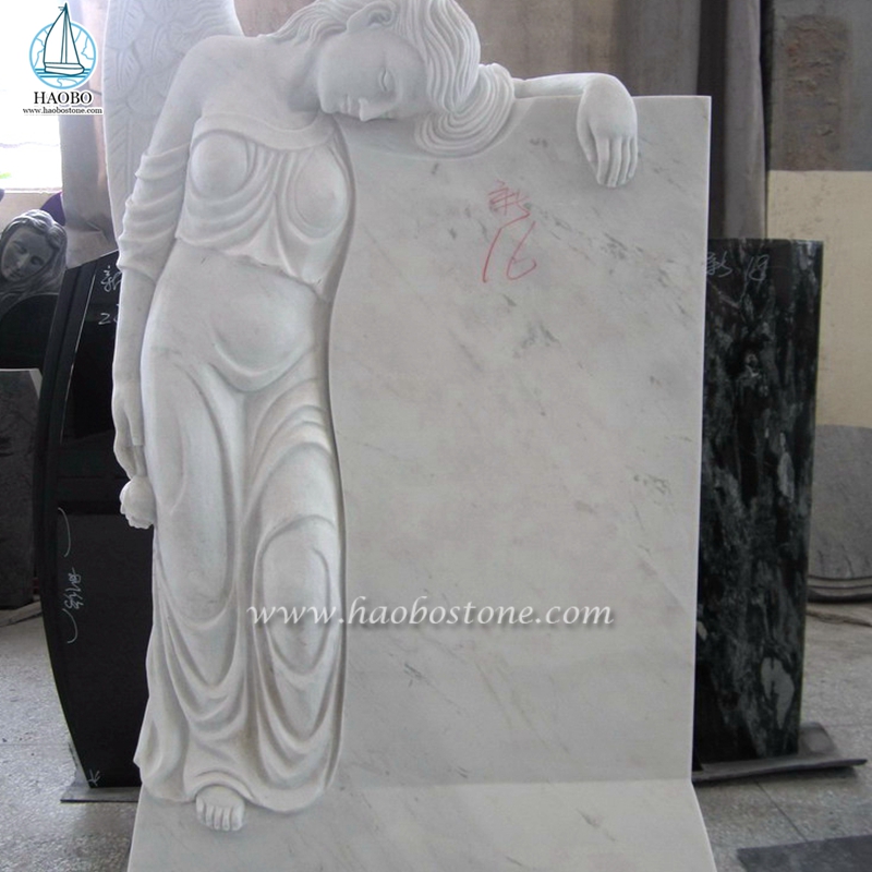 中国漢白大理石ハート天使彫刻墓石
