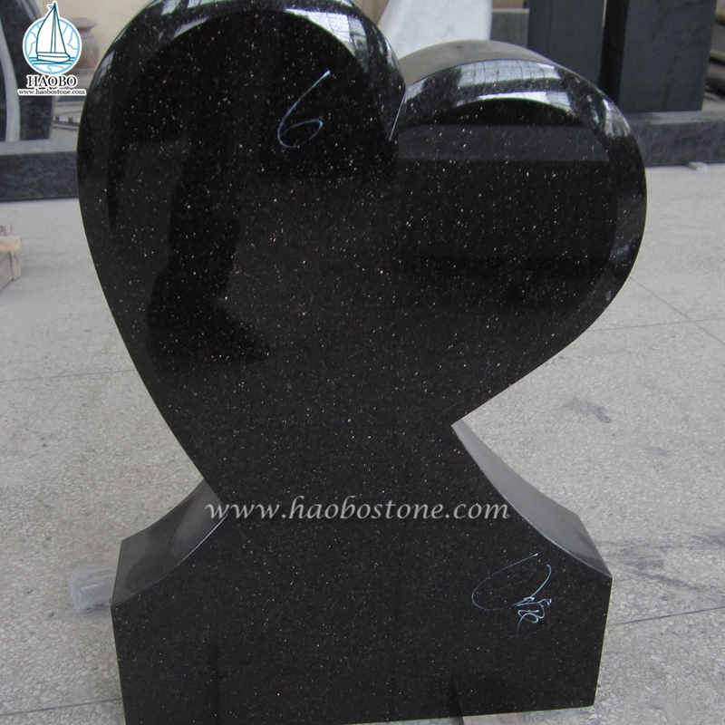 天然御影石 ブラック ギャラクシー ハート 彫刻 墓石

