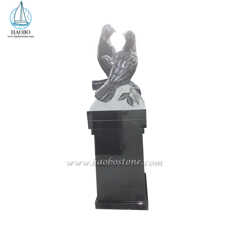 インド黒御影石鳥鳩彫刻記念墓石
