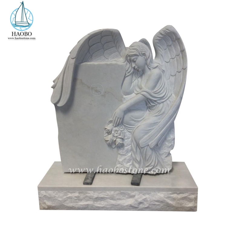 漢白大理石の手彫りの嘆きの天使像の記念碑
