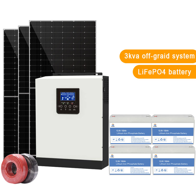 太陽エネルギー貯蔵システム用のLifepo 4バッテリーを備えた3KWオフグリッドシステムソーラー
