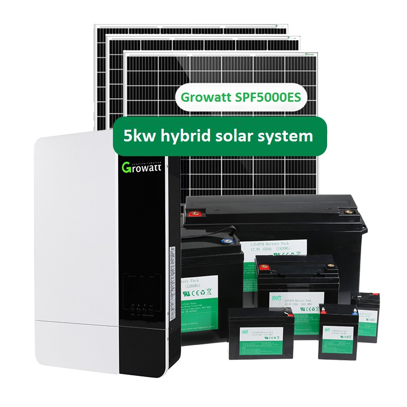 Growatt spfes 5kw ハイブリッド インバーター wifi 5kw ソーラー システム キット、リチウム電池 BMS ソーラー パネル構造 pv パワー システム
