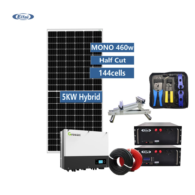 EITAI 5kw ハイブリッド太陽エネルギー システム リチウム LifePo4 バッテリー 10kwh 3kva 単相 6kw PV システム Wifi モニター付き

