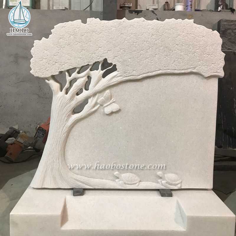 漢白大理石の木彫り記念墓石
