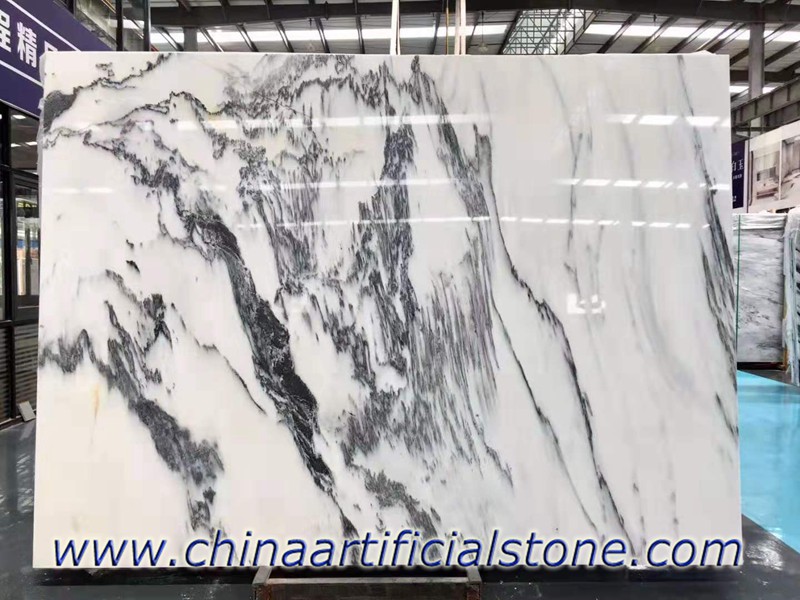 黒い静脈が付いている中国の白いインクの大理石の平板の白

