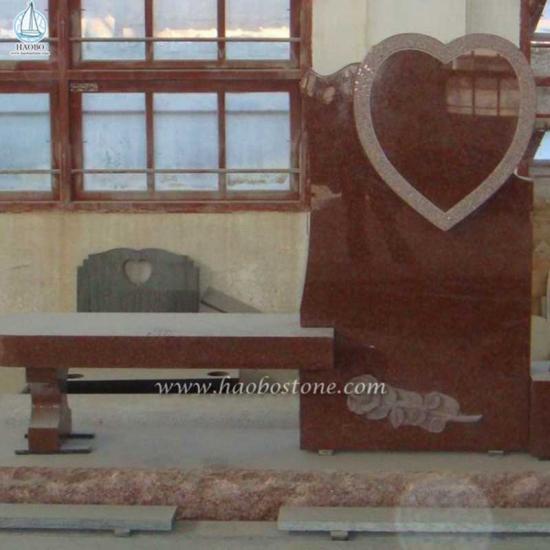 ヨーロピアンデザインレッドグラニットハート彫刻モニュメントベンチ
